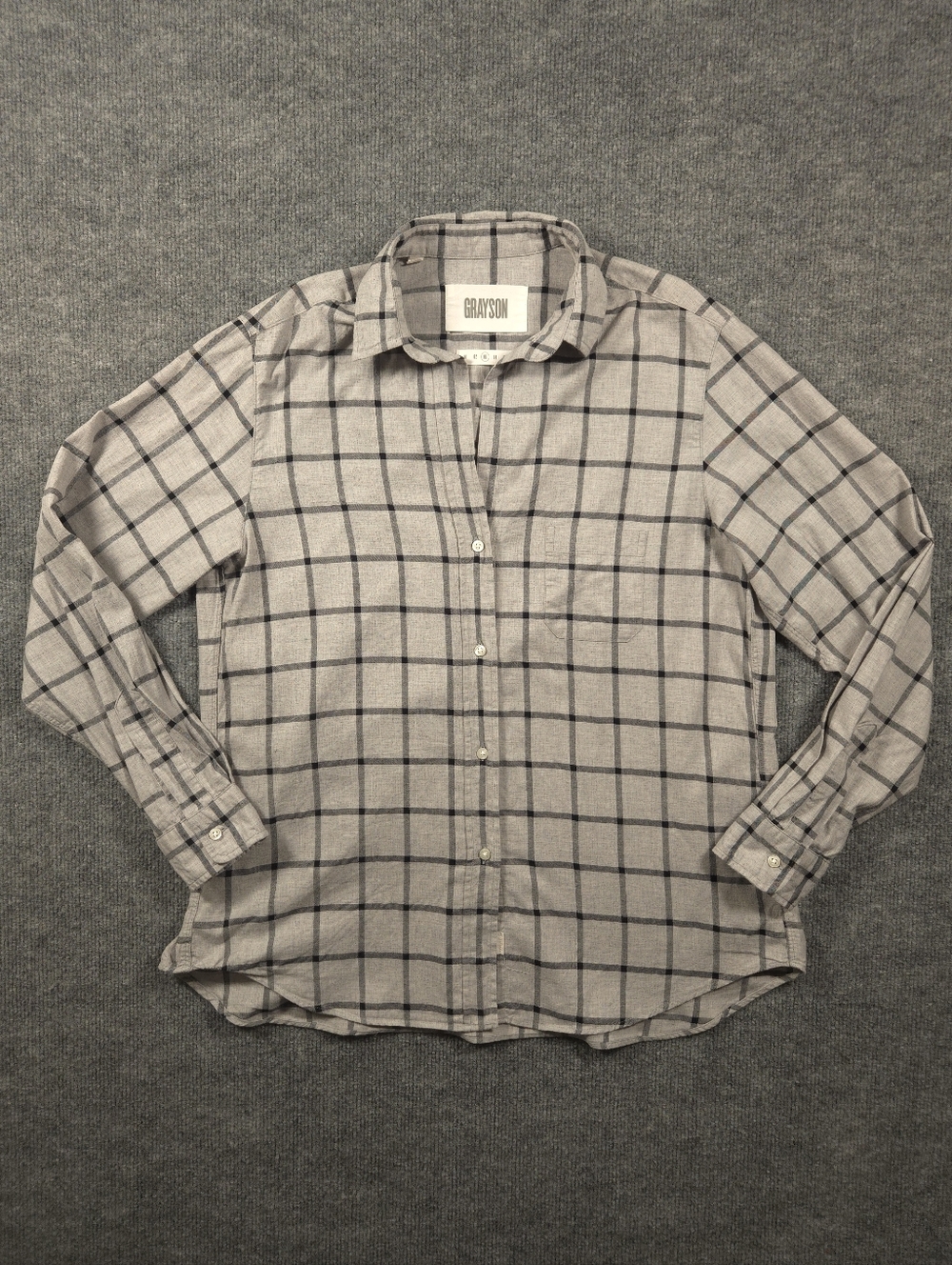 GRAYSON THE HERO Women's 03 M Gray Black‎ Windowpane Plaid Button Down Shirt